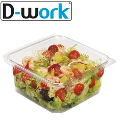 240 Barquettes à Salade Carrées 1500 ml à Couvercle Attenant 188x188xH.70mm en PET Empilables, Hermétiques, s - D-Work