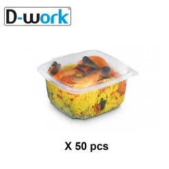 50 Barquettes Micro-ondables 1500 ml à Couvercle Attenant (190 x 185 x H. 84 mm) en PP Pratiques et Résistantes - D-Work