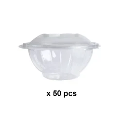 50 Barquettes Ronde 750 ml Alimentaire PET avec Couvercle Attaché - Transparente, Usage Froid, Diamètre172 x H94 mm - D-