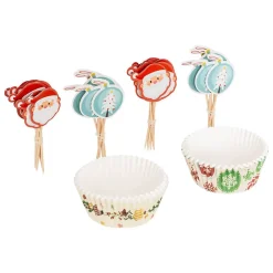 50 caissettes cupcakes 25 piques Noël - Multicolore- 5five