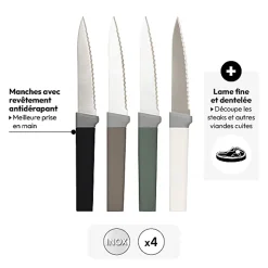 4 couteaux à steak manche antidérapant - Multicolore- 5five