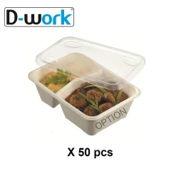 50 Couvercles Transparent pour Barquettes 2 compartiments 705, 840 ml Pratiques et Résistants en PP - D-Work