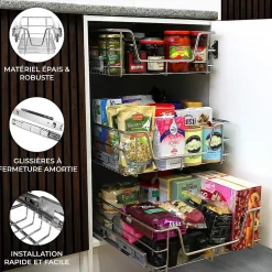 3 Paniers Coulissants KuKoo Pour Placard de Cuisine de 50cm