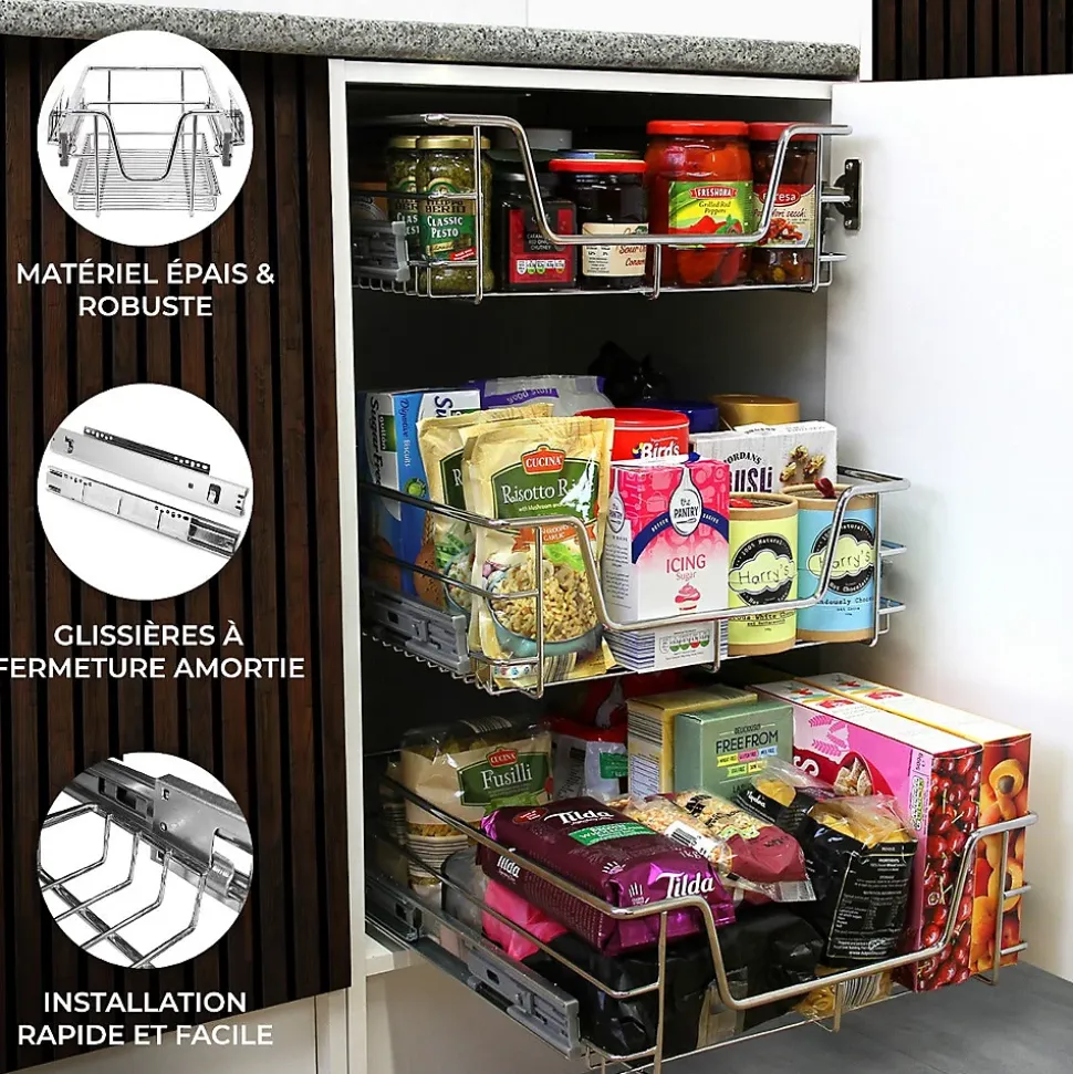 3 Paniers Coulissants KuKoo Pour Placard de Cuisine de 50cm