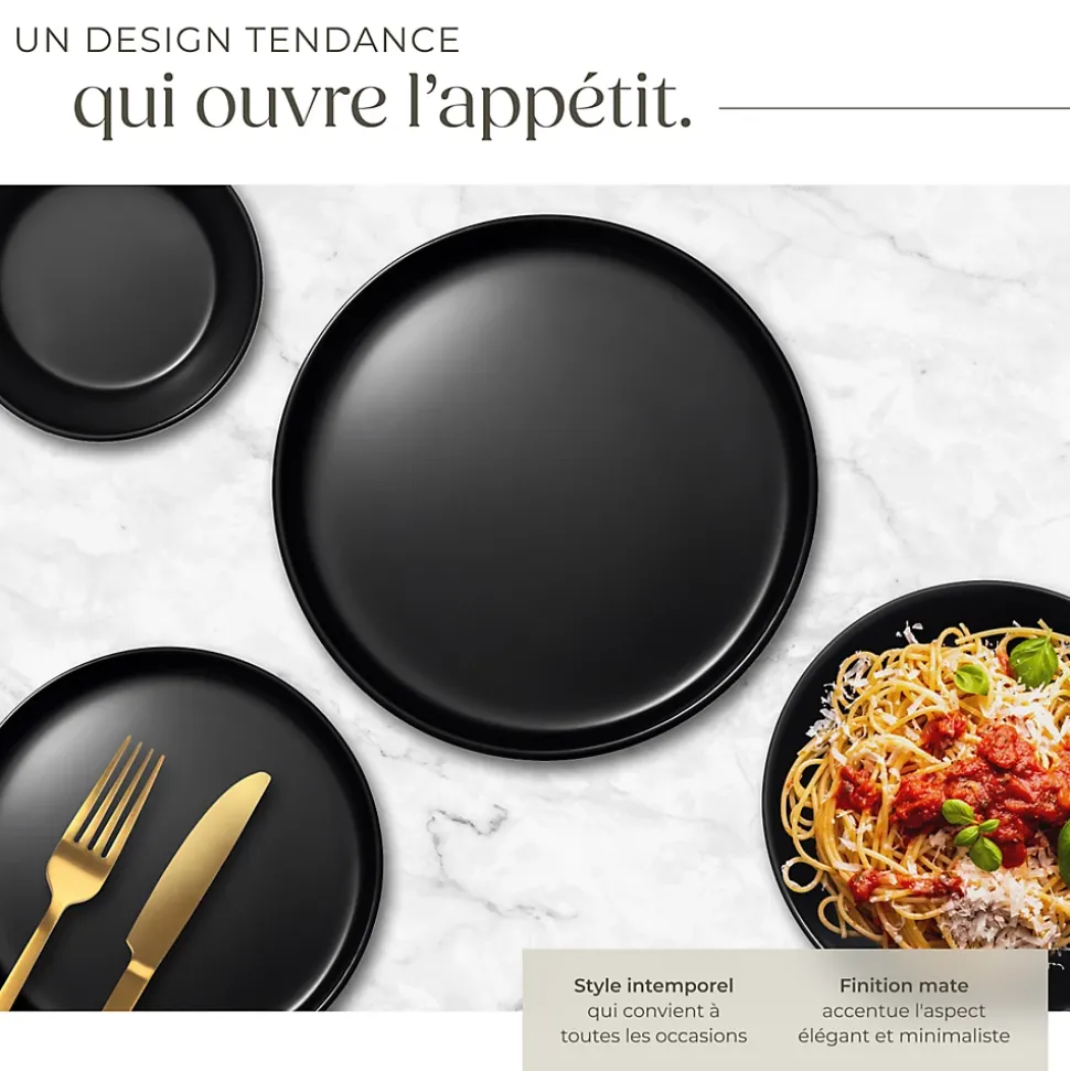 24 pièces service de table en grès pour 6 personnes noir