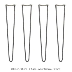 4 Pieds de Table en Epingle à Cheveux - 71cm - 2 Tiges - 12mm