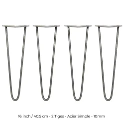 4 Pieds de Table en Epingle à Cheveux - 40,6cm - 2 Tiges - 10mm
