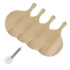 4 Planches à pizza et tarte flambée en bois 30 cm et Roulette à pizza en inox Fackelmann