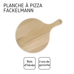 4 Planches à pizza et tarte flambée en bois 30 cm et Roulette à pizza en inox Fackelmann