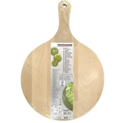 4 Planches à pizza et tarte flambée en bois 30 cm et Roulette à pizza en inox Fackelmann