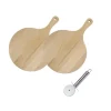 2 Planches à pizza et tarte flambée en bois 30 cm et Roulette à pizza en inox Fackelmann