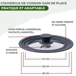 3 poêles 24 26 cm et 28 cm inox 18/10 Triply et couvercle Fackelmann Vita3