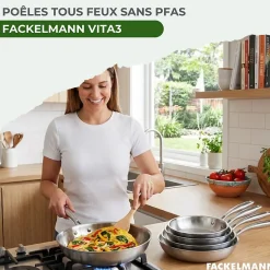 2 poêles 24 cm et 28 cm inox 18/10 Triply Fackelmann Vita3