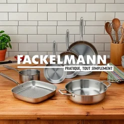 2 poêles 24 cm et 28 cm inox 18/10 Triply et couvercle Fackelmann Vita3