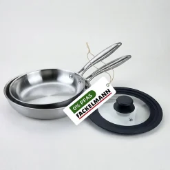 2 poêles 24 cm et 28 cm inox 18/10 Triply et couvercle Fackelmann Vita3
