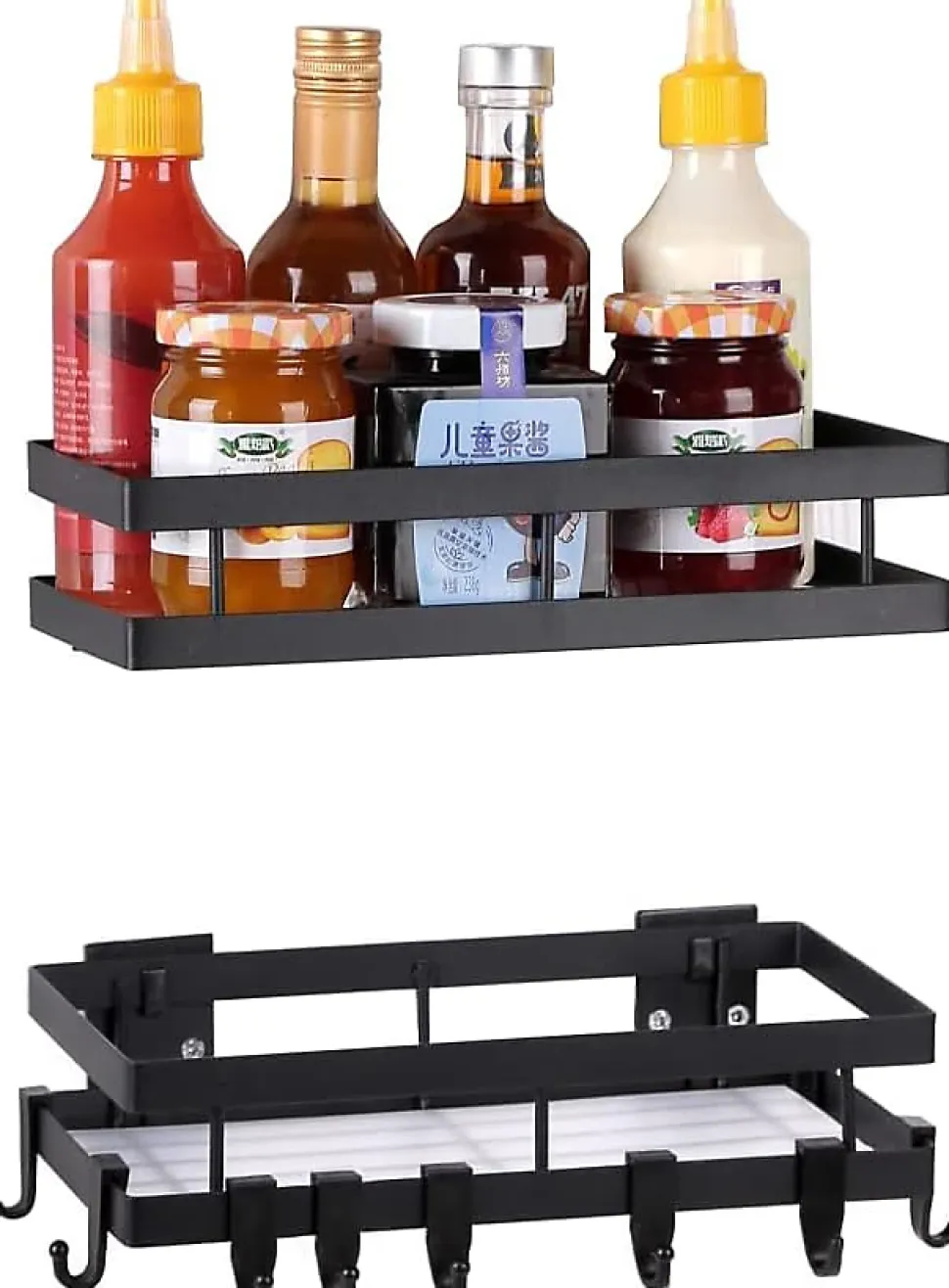 2 Porte Epices Mural Sans Perçage avec 8 Crochets Amovibles noir