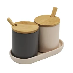 2 pots à épices en céramique avec couvercles et cuillères en bambou Box & Beyond