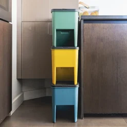 3 poubelle tri Sélectif BERGEN vert bleu jaune 3x20L