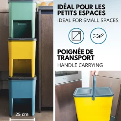 3 poubelle tri Sélectif BERGEN vert bleu jaune 3x20L