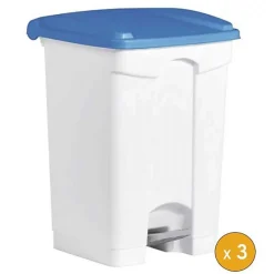 3 Poubelles à tri à pédale 45 litres pour Sac 120 litres - Bleu