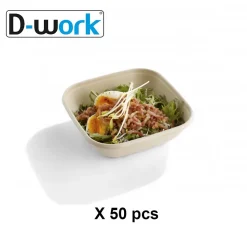 50 Saladiers Carrés 750 ml (17,5 x 17,5 x H. 5 cm) en Pulpe de Canne Usage Alimentaire - D-Work