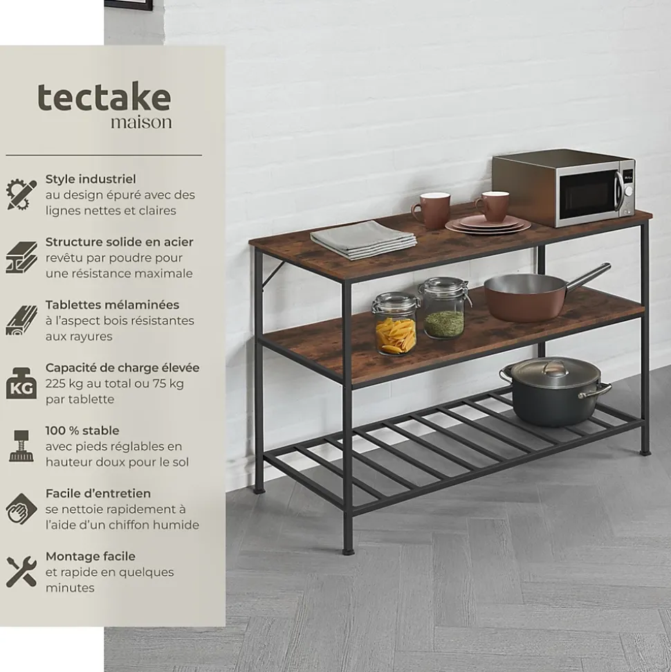 2 Étagères de cuisine Style industriel grillagées Bois foncé