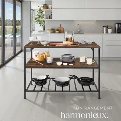 2 Étagères de cuisine Style industriel grillagées Bois foncé