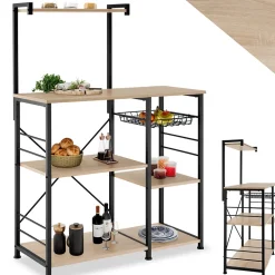 6 Étagères de cuisine style industriel et panier coulissant Bois clair