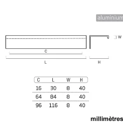 6 Un. poignées de meuble cuisine et salle de bain profil aluminium anodisé Ext. 84X8MM - - entraxe 64MM