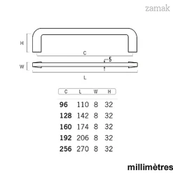 6 Un. poignées de meuble en 128MM inox mat cuisine porte tiroir armoire
