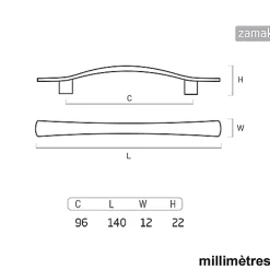 6 Un. poignées de meuble en nickel brossé de - entraxe 96MM