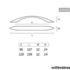 8 Un. poignées de meuble en zamak nickel mat pour tous les types et armoire - entraxe 128MM
