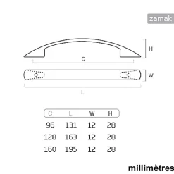 6 Un. poignées de meuble en zamak en chromé mat pour tous les types s et armoire - entraxe 128MM