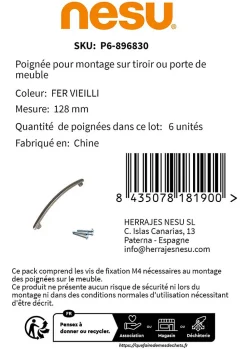 6 Un. poignées de meuble en 128MM fer vieilli cuisine porte tiroir armoire