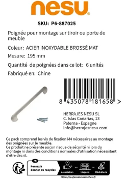 6 Un. poignées de meuble en 160MM inox mat cuisine porte tiroir armoire