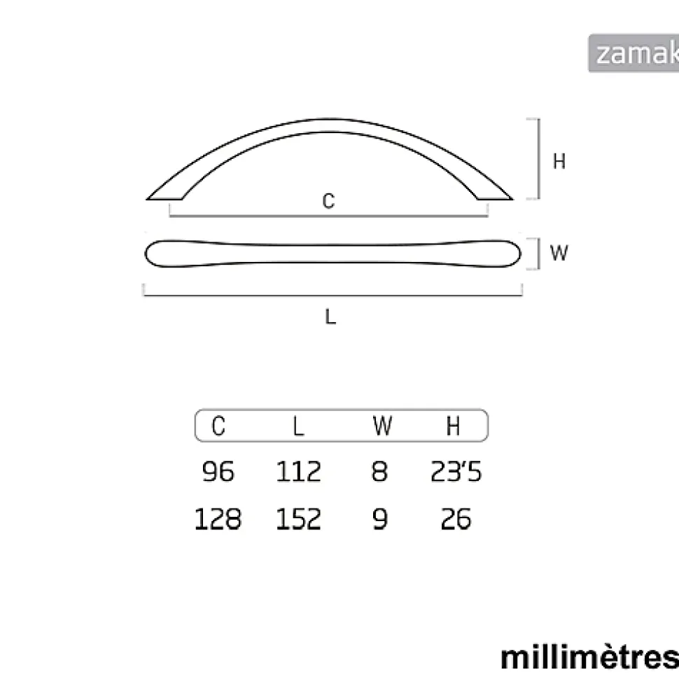 8 Un. poignées de meuble en zamak nickel mat pour tous les types s et armoire - entraxe 128MM