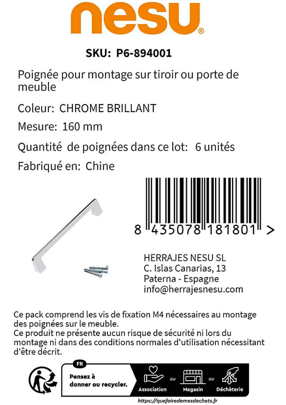 6 Un. poignées de meuble en 160MM chromé brillant cuisine porte tiroir armoire