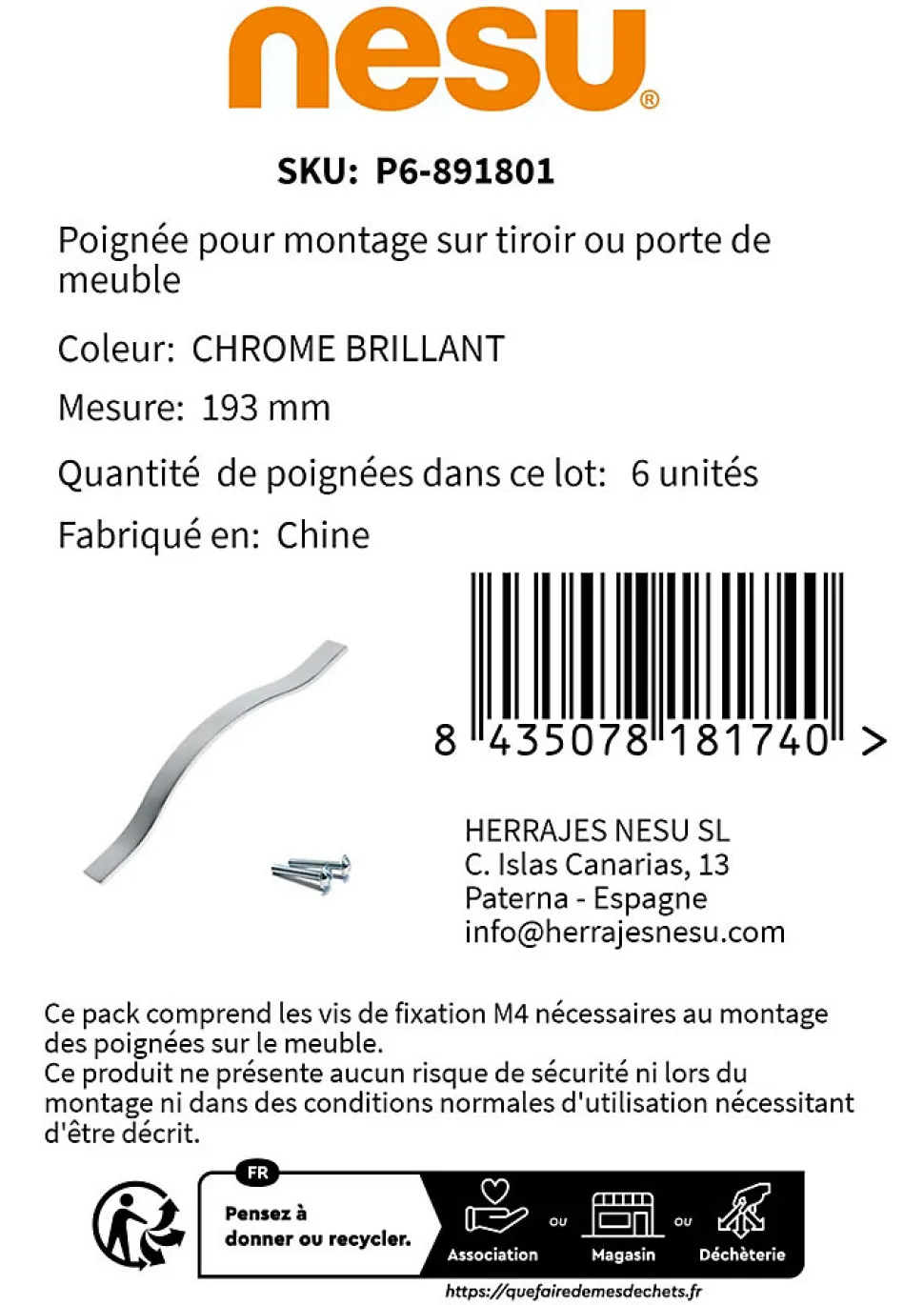 6 Un. poignées de meuble en 128MM chromé cuisine porte tiroir armoire