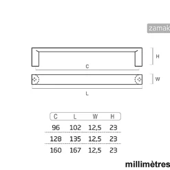 6 Un. poignées de meuble en nickel brossé pour porte cuisine - entraxe 96MM