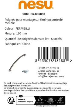 6 Un. poignées de meuble en 160MM fer vieilli cuisine porte tiroir armoire