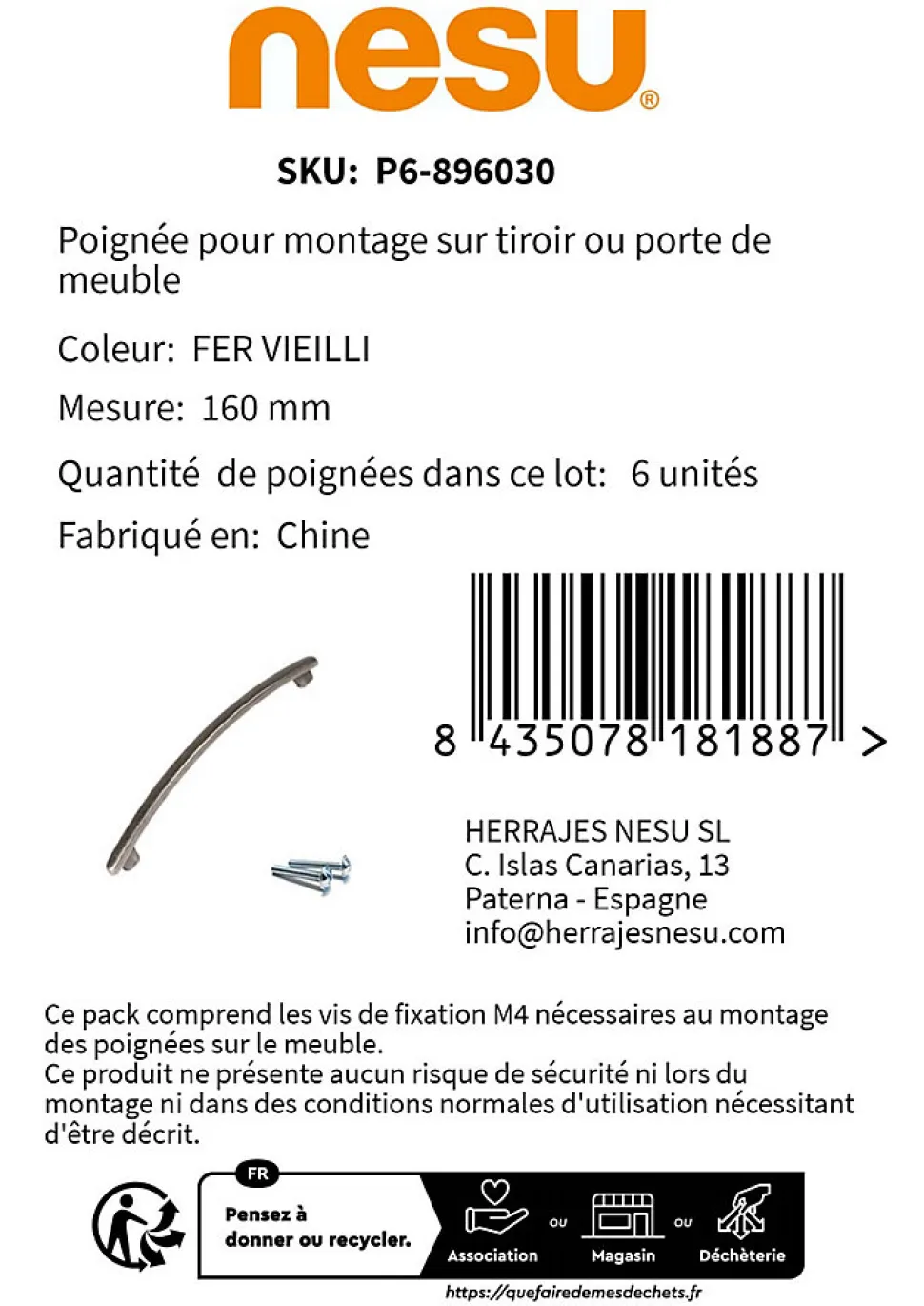 6 Un. poignées de meuble en 160MM fer vieilli cuisine porte tiroir armoire