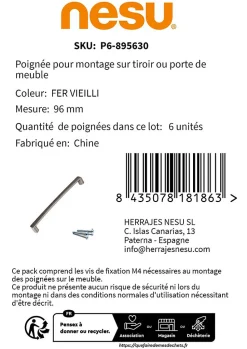 6 Un. poignées de meuble en 96MM fer vieilli cuisine porte tiroir armoire