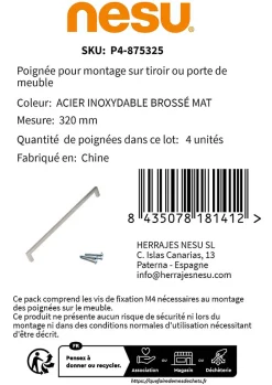 4 Un. poignées de meuble en 320MM inox mat cuisine tiroir armoire