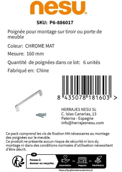 6 Un. poignées de meuble en 160MM chromé mat cuisine porte tiroir armoire