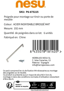 6 Un. poignées de meuble en 192MM inox mat cuisine tiroir armoire