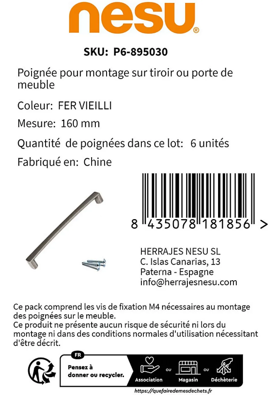 6 Un. poignées de meuble en 160MM fer vieilli cuisine porte tiroir armoire