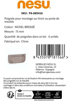 6 Un.poignées de meuble en 64MM inox mat pour tiroir armoire