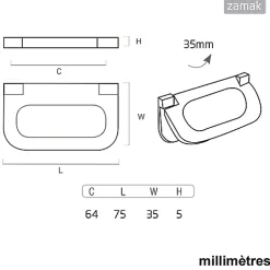 6 Un.poignées de meuble en 64MM chromé mat pour tiroir armoire