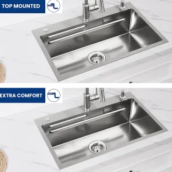 70 x 45 cm Évier de Cuisine avec égouttoirs , Cecipa MAX Évier en Inox Brossé, Évier 1 Bac avec Egouttoir + Vasque