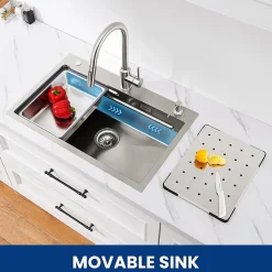 70 x 45 cm Évier de Cuisine avec égouttoirs , Cecipa MAX Évier en Inox Brossé, Évier 1 Bac avec Egouttoir + Vasque